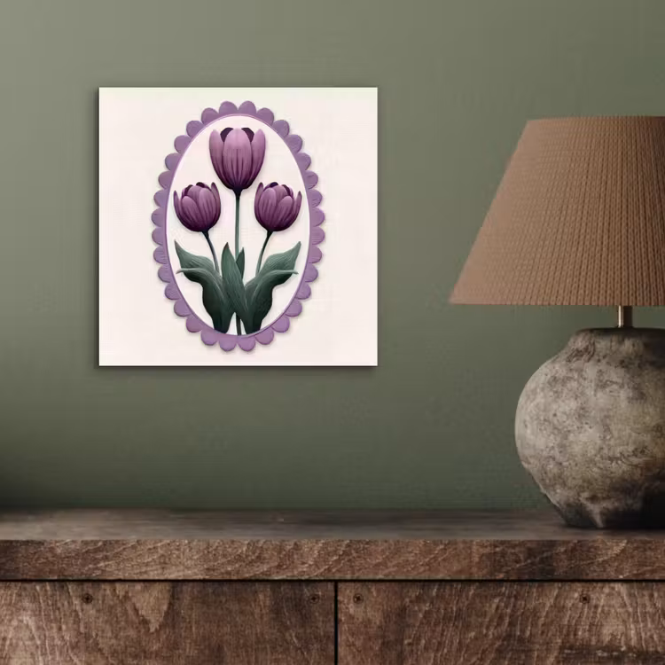 Aluminium schilderij - Tulpen - Paars - Lijst - Bladeren — 3