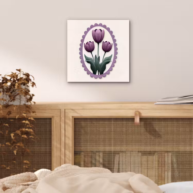 Aluminium schilderij - Tulpen - Paars - Lijst - Bladeren — 4