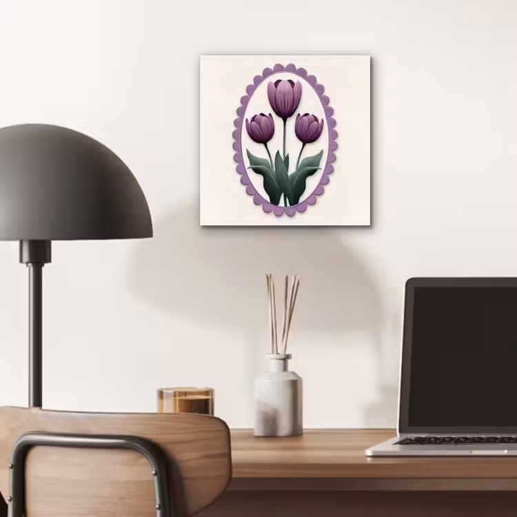 Aluminium schilderij - Tulpen - Paars - Lijst - Bladeren — 6