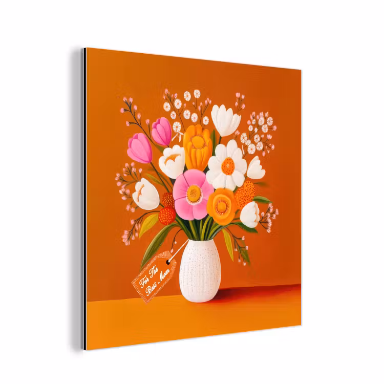 Aluminium schilderij - Vaas - Bloemen - Oranje — 1