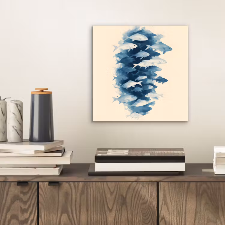 Aluminium schilderij - Vissen - Minimalistisch - Blauw — 2