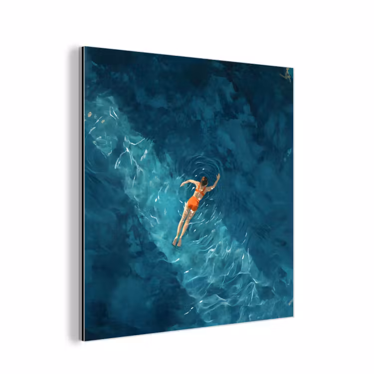 Aluminium schilderij - Vrouw - Water - Bikini - Oranje — 1