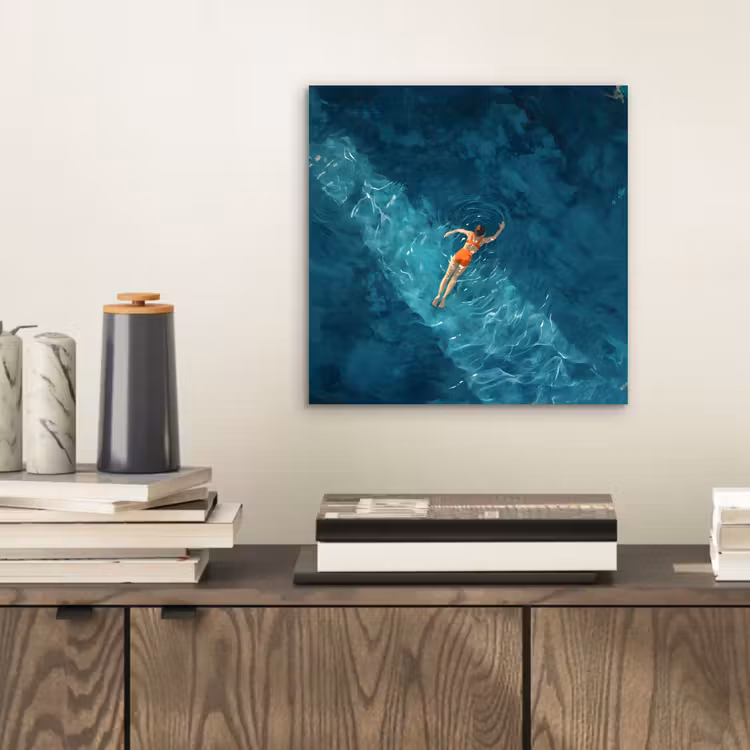 Aluminium schilderij - Vrouw - Water - Bikini - Oranje — 2