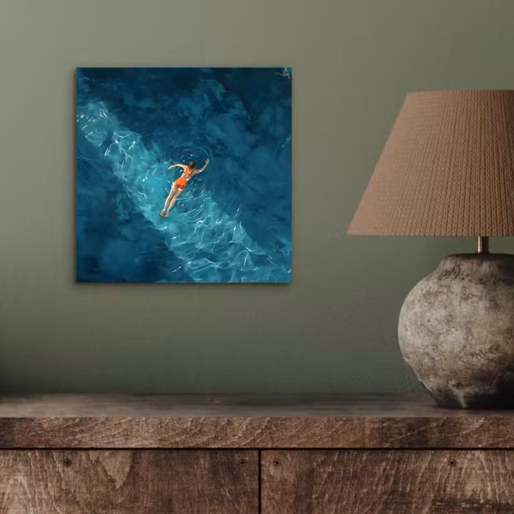 Aluminium schilderij - Vrouw - Water - Bikini - Oranje — 3