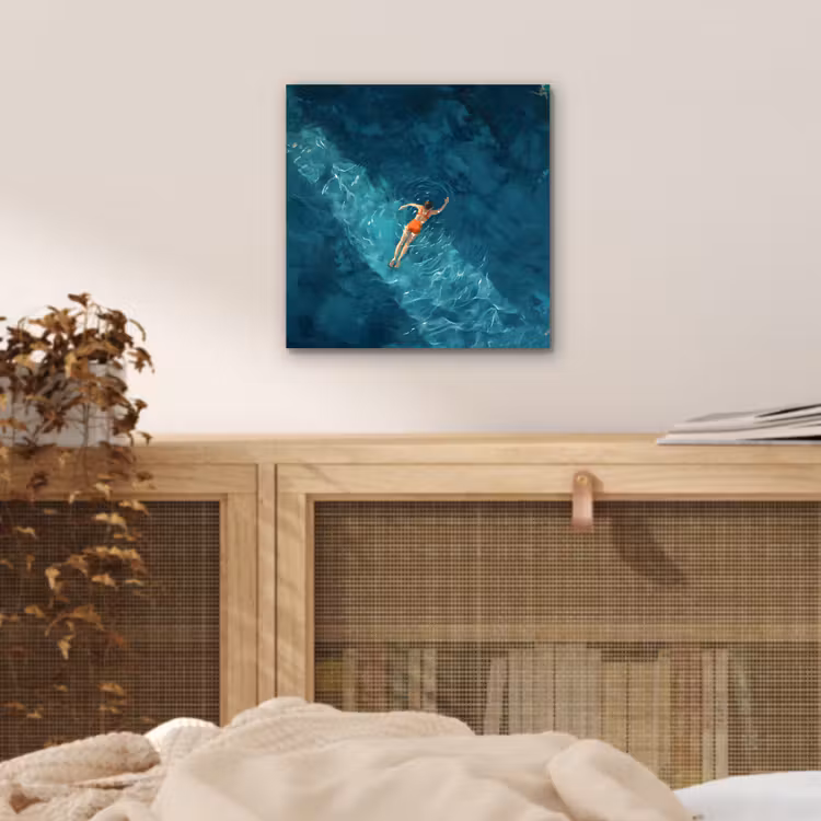 Aluminium schilderij - Vrouw - Water - Bikini - Oranje — 4