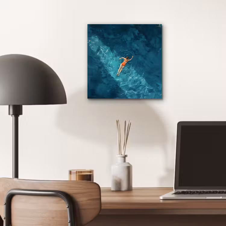 Aluminium schilderij - Vrouw - Water - Bikini - Oranje — 6
