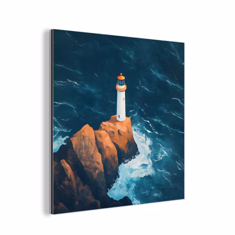 Aluminium schilderij - Vuurtoren - Rots - Zee - Golven — 1