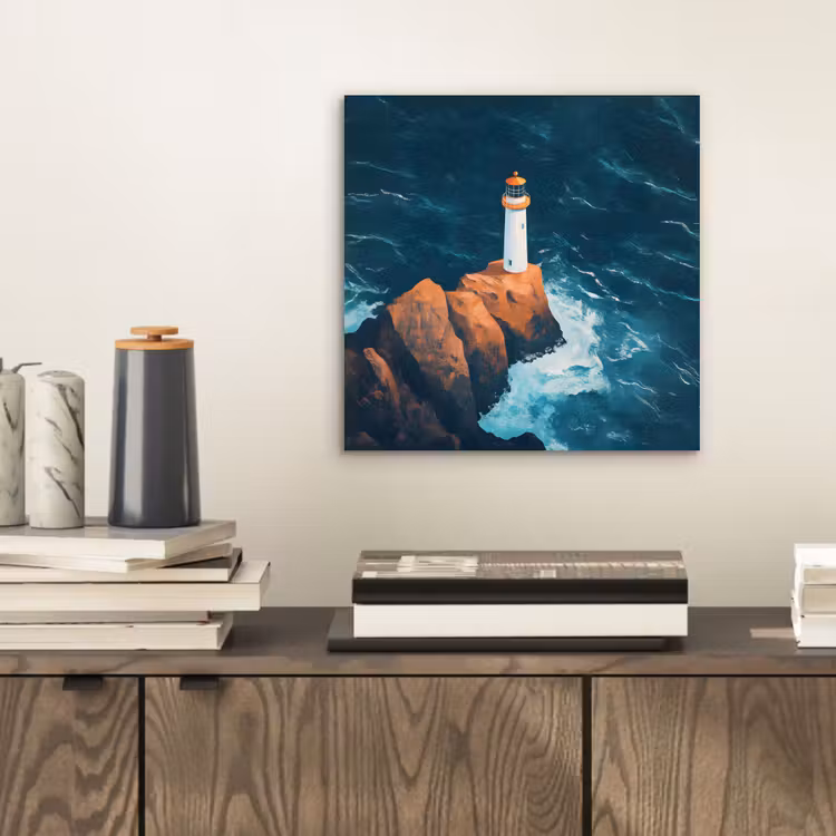 Aluminium schilderij - Vuurtoren - Rots - Zee - Golven — 2