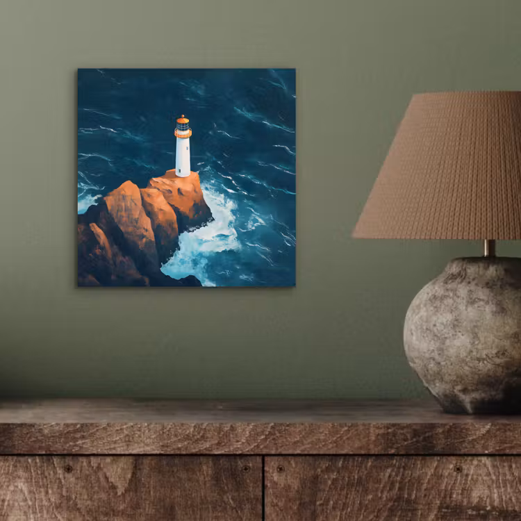 Aluminium schilderij - Vuurtoren - Rots - Zee - Golven — 3