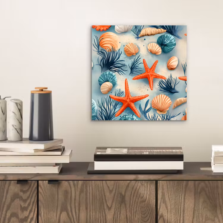 Aluminium schilderij - Zeesterren - Schelpen - Illustratie - Zand — 2