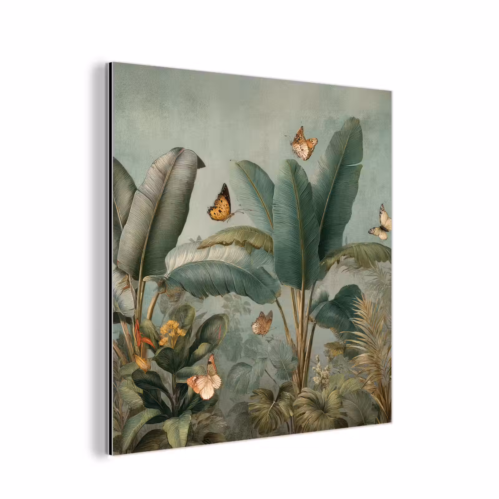 Aluminium schilderij - Tropisch bladerdek - Vlinders - groen - Bruin — 1