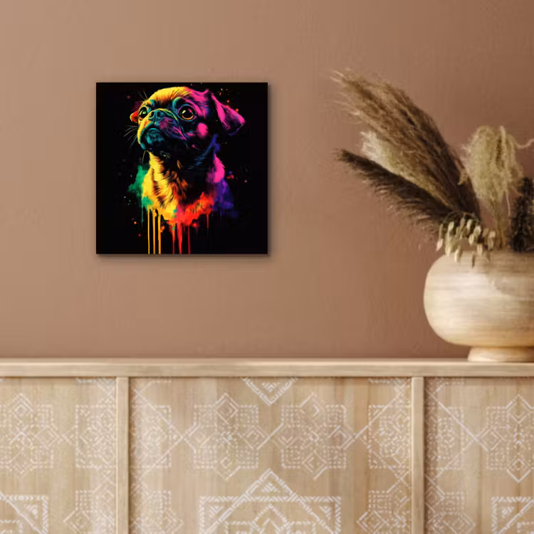 Aluminium schilderij - Puck - Hond - Verf - Kleuren — 5