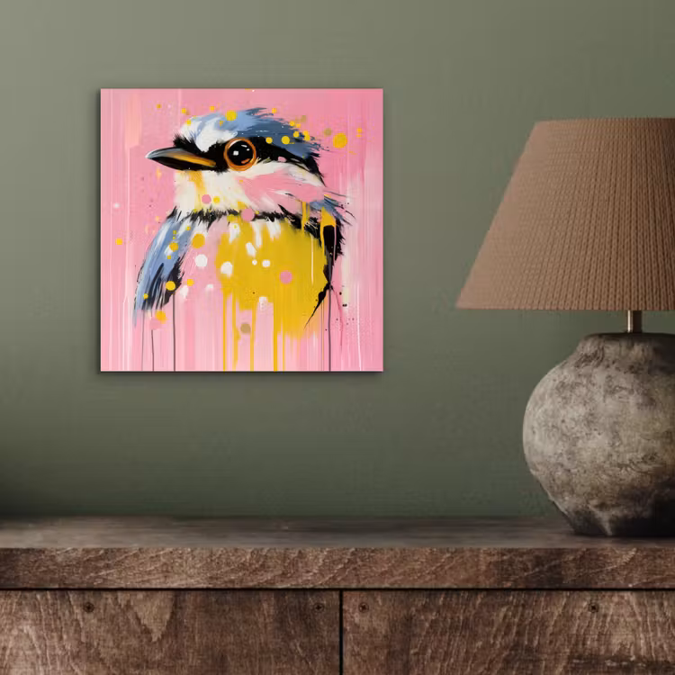 Aluminium schilderij - Vogel - Roze - Geel - Blauw — 3