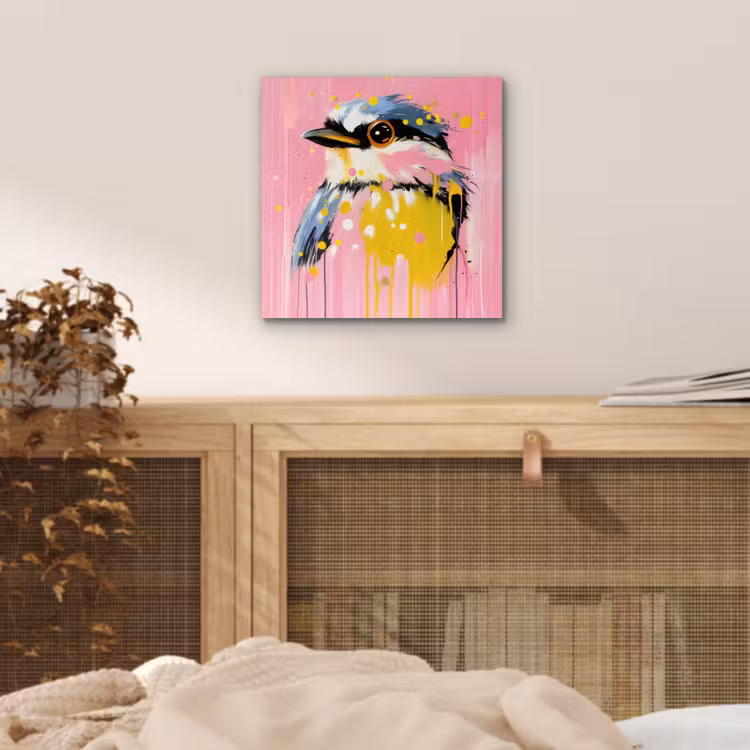 Aluminium schilderij - Vogel - Roze - Geel - Blauw — 4