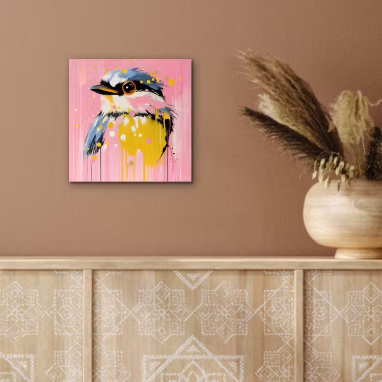 Aluminium schilderij - Vogel - Roze - Geel - Blauw — 5