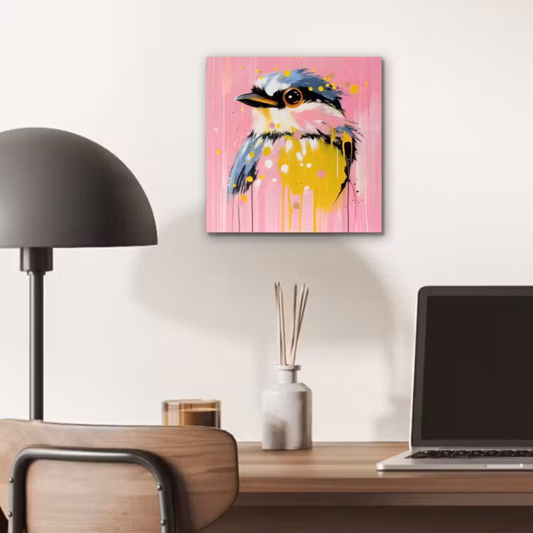 Aluminium schilderij - Vogel - Roze - Geel - Blauw — 6