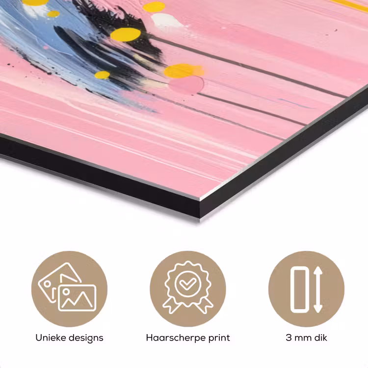Aluminium schilderij - Vogel - Roze - Geel - Blauw — 7