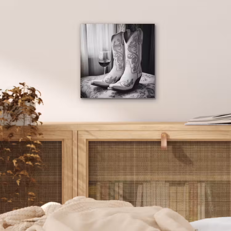 Aluminium schilderij - Wijn - Cowboylaarzen - Raamlicht - Wit — 4