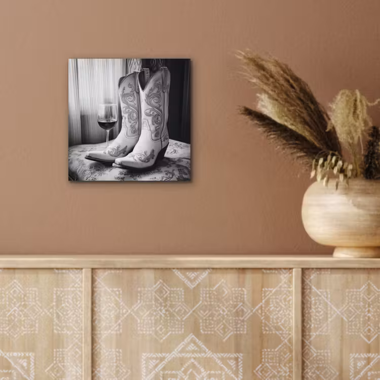 Aluminium schilderij - Wijn - Cowboylaarzen - Raamlicht - Wit — 5