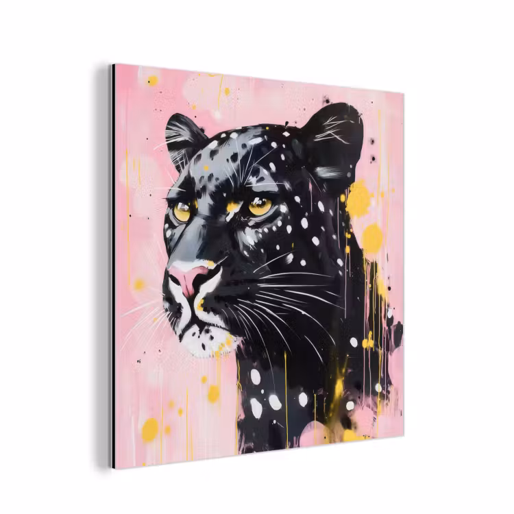 Aluminium schilderij - Zwart - Panter - Roze - Abstract — 1