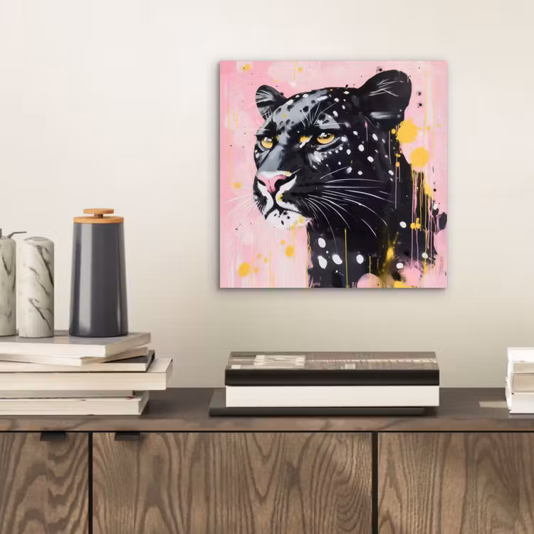 Aluminium schilderij - Zwart - Panter - Roze - Abstract — 2