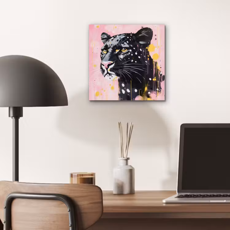 Aluminium schilderij - Zwart - Panter - Roze - Abstract — 6