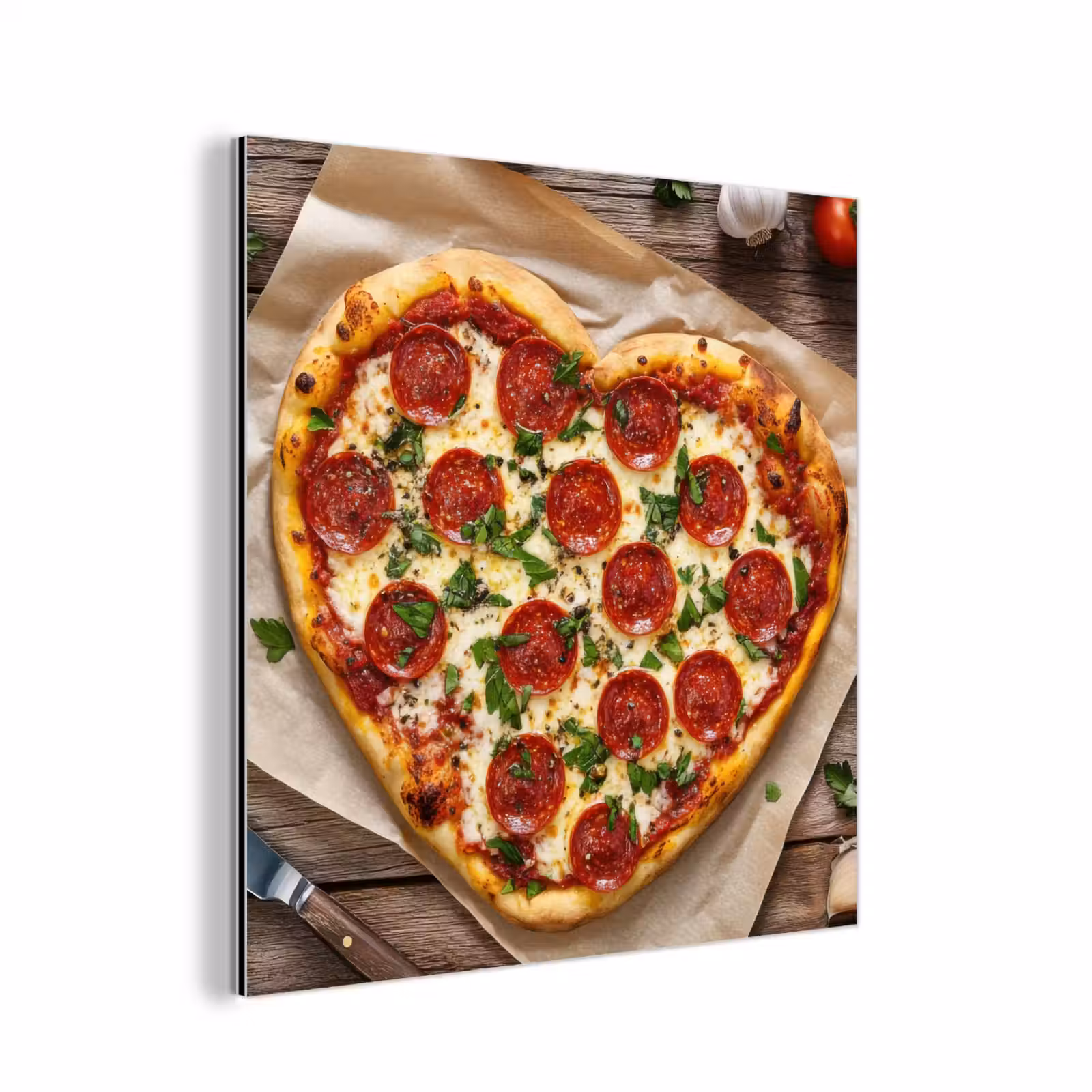 Aluminium schilderij - Pizza - Hart - Pepperoni - Tomaat — 1