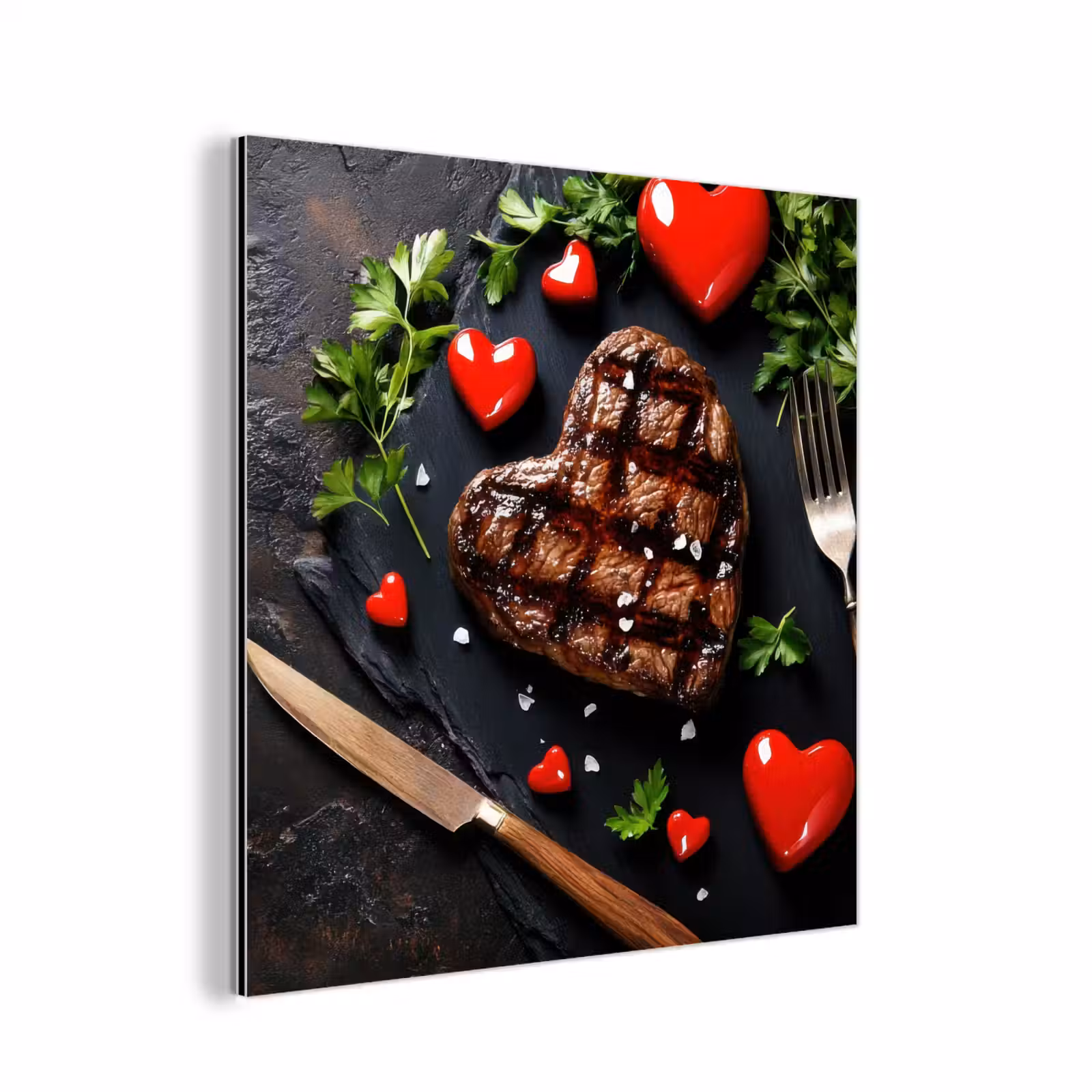 Aluminium schilderij - Steak - Hart - Bestek — 1