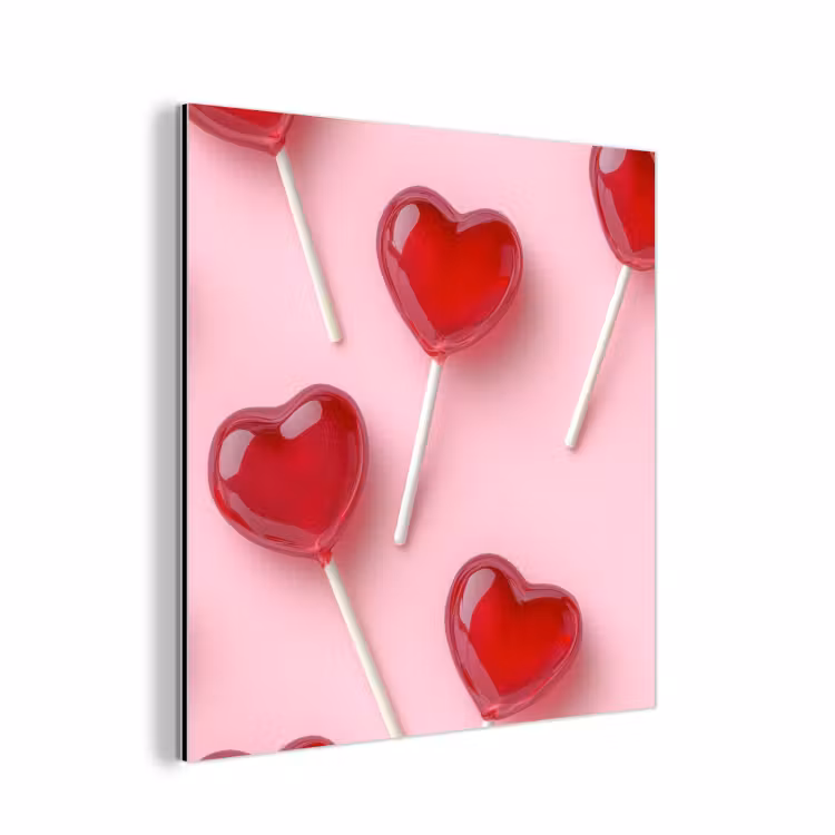 Aluminium schilderij - Lollies - Hartjes - Roze — 1