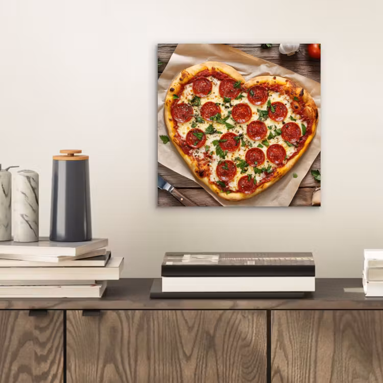 Aluminium schilderij - Pizza - Hart - Pepperoni - Tomaat — 2