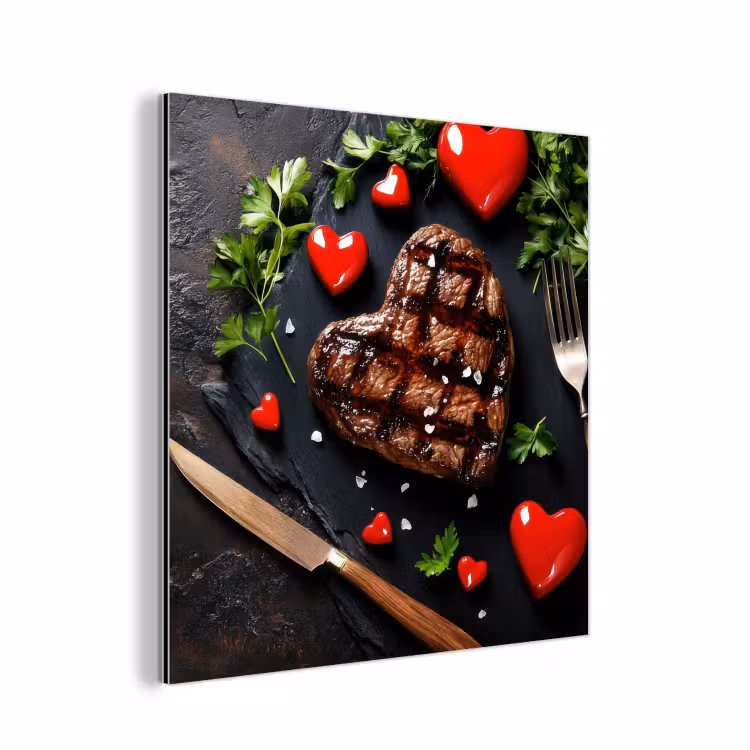 Aluminium schilderij - Steak - Hart - Bestek — 1