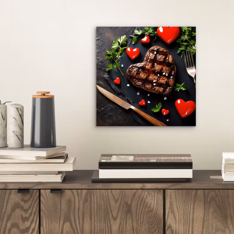 Aluminium schilderij - Steak - Hart - Bestek — 2