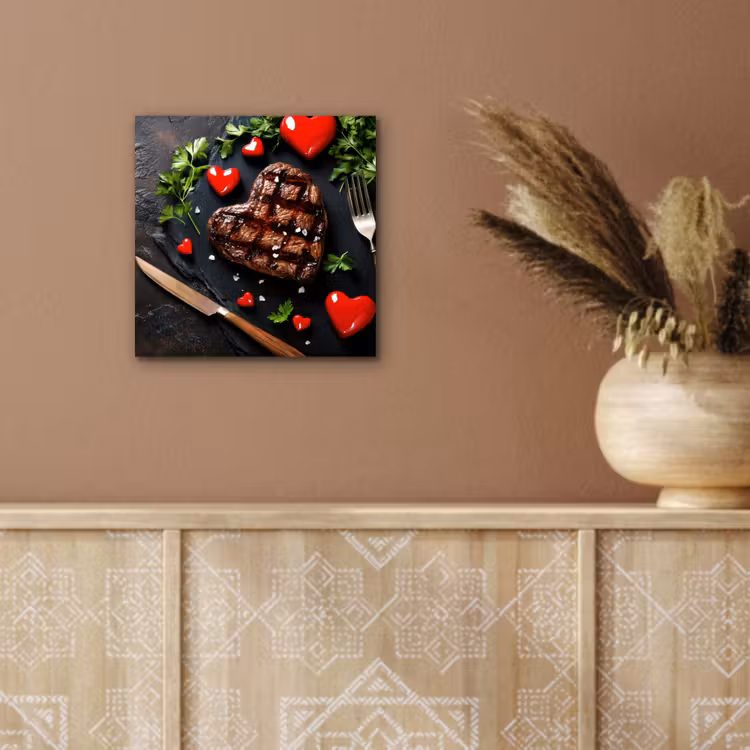 Aluminium schilderij - Steak - Hart - Bestek — 5
