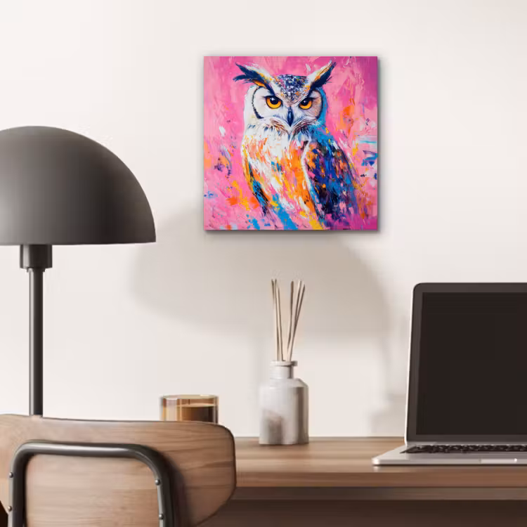Aluminium schilderij - Uil - Roze - Blauw - Verf - Abstract — 6