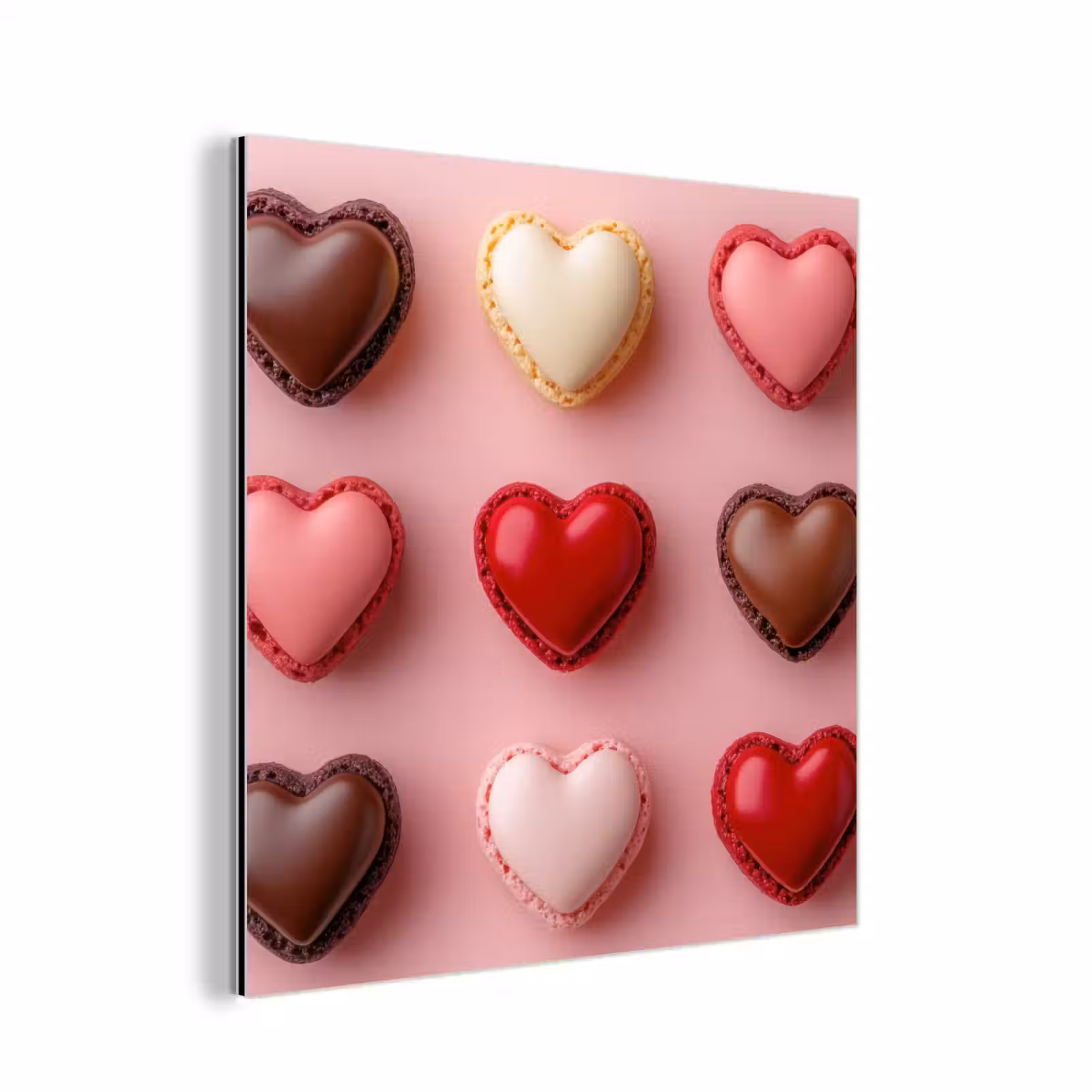 Aluminium schilderij - Macarons - Hartjes - Kleurrijk - Roze — 1