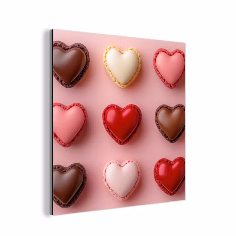 Aluminium schilderij - Macarons - Hartjes - Kleurrijk - Roze — 1
