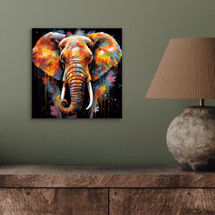 Aluminium schilderij - Olifant - Graffiti - Zwart - Dieren - Kleuren — 3