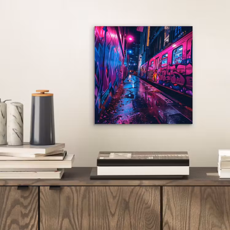 Aluminium schilderij - Stad - Neon - Nacht - Roze - Graffiti — 2