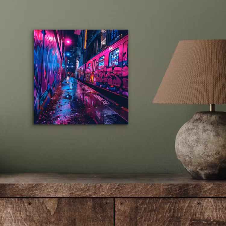 Aluminium schilderij - Stad - Neon - Nacht - Roze - Graffiti — 3