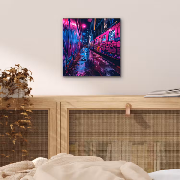 Aluminium schilderij - Stad - Neon - Nacht - Roze - Graffiti — 4