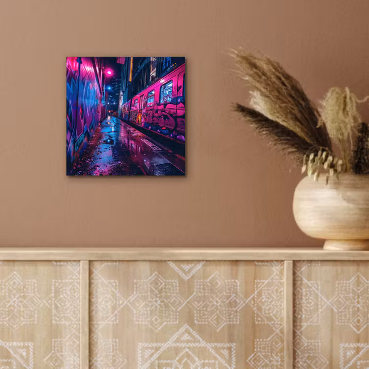 Aluminium schilderij - Stad - Neon - Nacht - Roze - Graffiti — 5