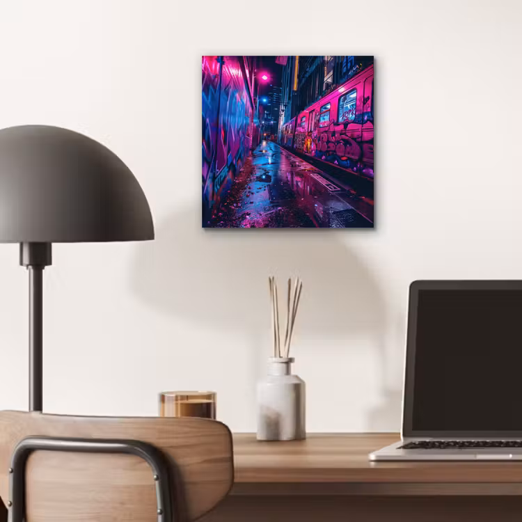 Aluminium schilderij - Stad - Neon - Nacht - Roze - Graffiti — 6