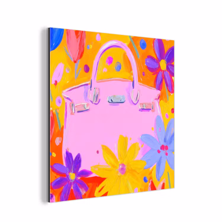 Aluminium schilderij - Tas - Roze - Bloemen — 1