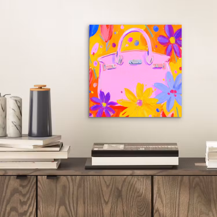 Aluminium schilderij - Tas - Roze - Bloemen — 2