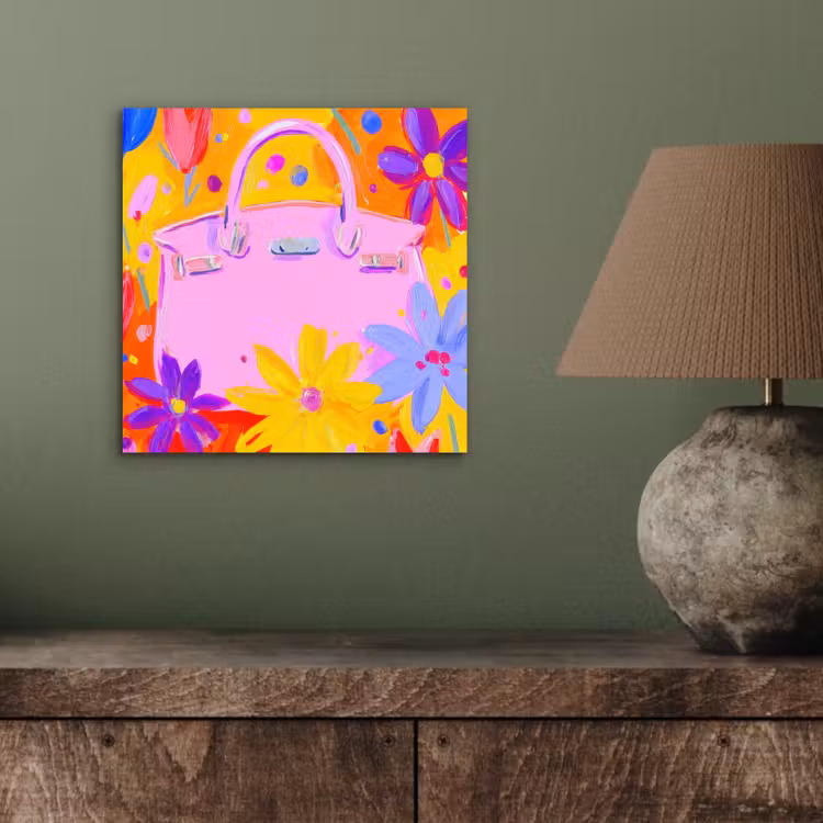 Aluminium schilderij - Tas - Roze - Bloemen — 3