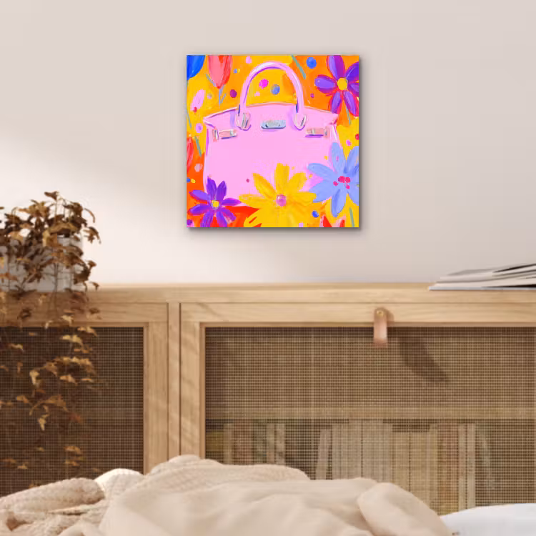 Aluminium schilderij - Tas - Roze - Bloemen — 4