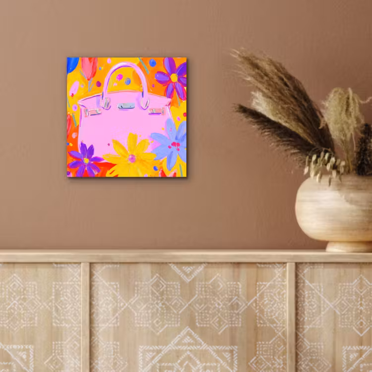 Aluminium schilderij - Tas - Roze - Bloemen — 5