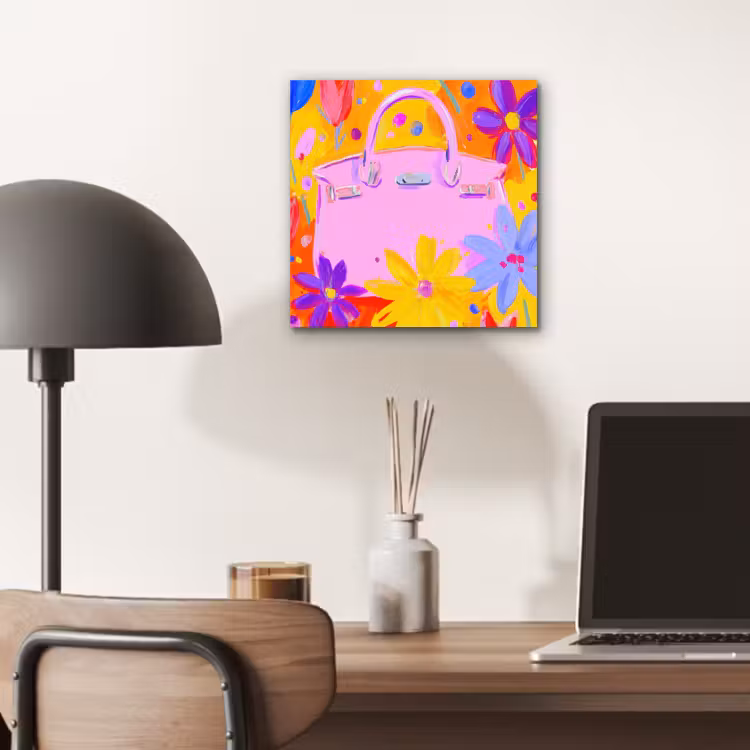 Aluminium schilderij - Tas - Roze - Bloemen — 6