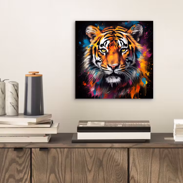 Aluminium schilderij - Tijger - Graffiti - Dieren - Zwart — 2