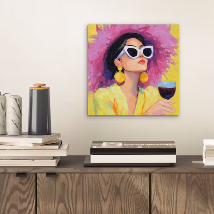 Aluminium schilderij - Vrouw - Hoed - Paars - Wijn — 2